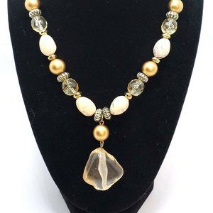 Lucite Pendant Beaded Necklace